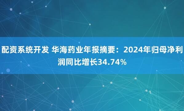配资系统开发 华海药业年报摘要：2024年归母净利润同比增长34.74%