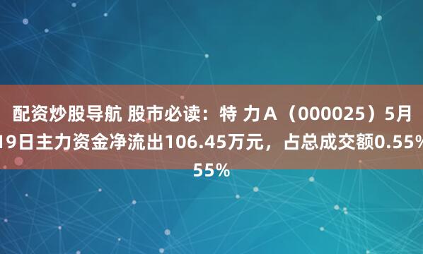 配资炒股导航 股市必读：特 力Ａ（000025）5月19日主力资金净流出106.45万元，占总成交额0.55%